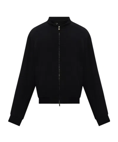 Emporio Armani Virgin Wool Bomber Jacket In Black