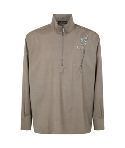 Emporio Armani Virgin Wool Canvas Shirt In Brown
