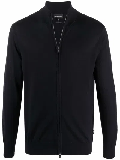 Emporio Armani Asv Lyocell-blend Full-zip Textured Cardigan In Schwarz