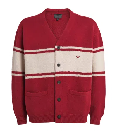 Emporio Armani Virgin Wool Cardigan In Red