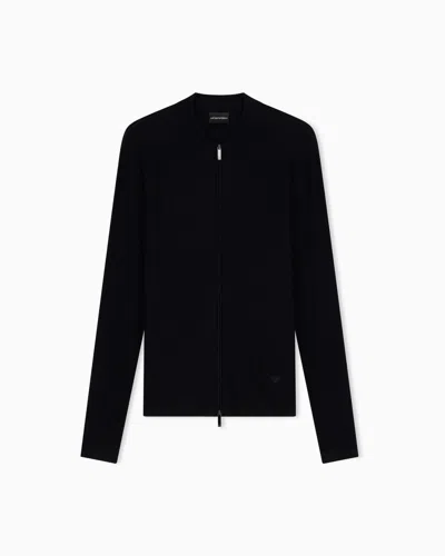 Emporio Armani Virgin Wool Cardigan With A Regular Fit And Fancy Stitch In Black