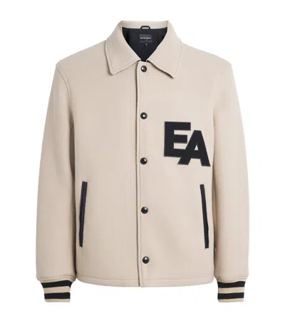 Emporio Armani Virgin Wool Ea Patch Jacket In Neutral