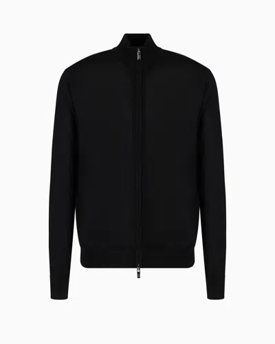 Emporio Armani Virgin-wool Full-zip Cardigan In Black