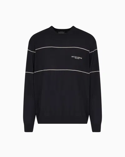 Emporio Armani Virgin-wool Jumper With Jacquard Logo In Black