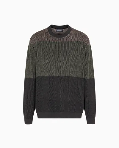 Emporio Armani Virgin Wool Jumper With Micro Jacquard Op-art Diamonds In Multi