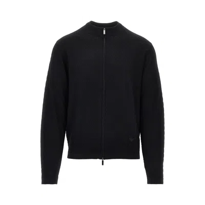 Emporio Armani Virgin Wool Knitted Cardigan In Black