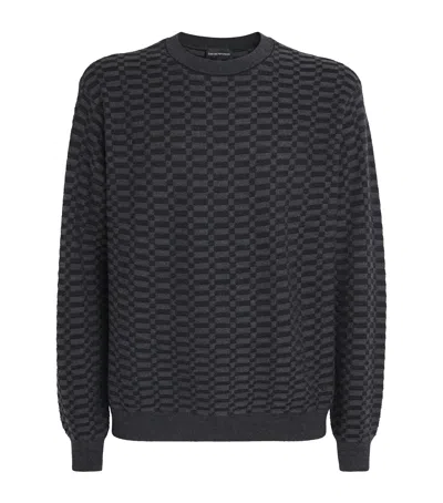 Emporio Armani Virgin Wool Op-art Sweater In Black
