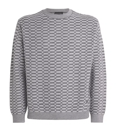 Emporio Armani Virgin Wool Op-art Sweater In Gray
