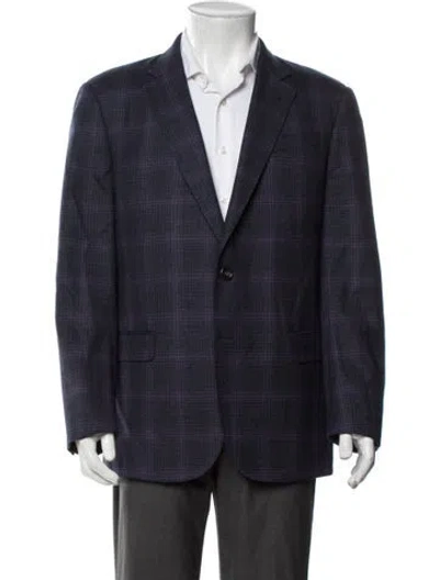 Pre-owned Emporio Armani Virgin Wool Plaid Print Blazer In Blue