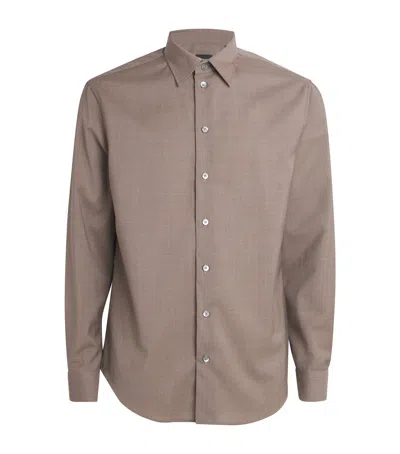 Emporio Armani Virgin Wool Shirt In Beige