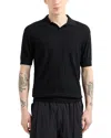 Emporio Armani Virgin Wool Short Sleeve Polo Sweater In Navy Blue