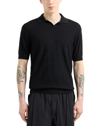 Emporio Armani Virgin Wool Short Sleeve Polo Sweater In Navy Blue