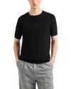 Emporio Armani Short Sleeve Textured Wool Crewneck Sweater In Black