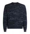 Emporio Armani Virgin Wool Signature Logo Sweater In Blue