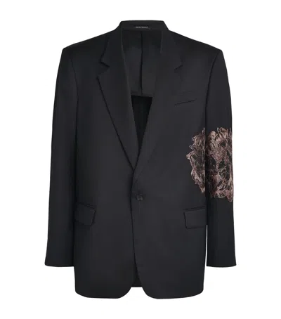 Emporio Armani Virgin Wool-silk Blazer In Black