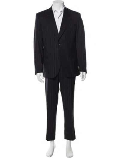 Pre-owned Emporio Armani Virgin Wool Striped Two-piece Suit In Blue