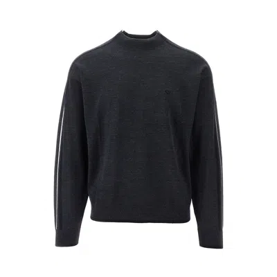 Emporio Armani Virgin Wool Sweater With Stripes In Black