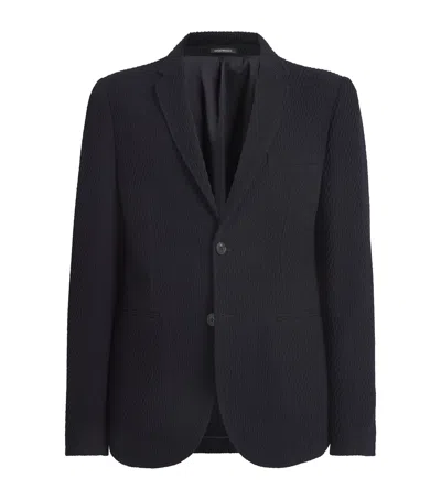 Emporio Armani Virgin Wool Textured Blazer In Blue