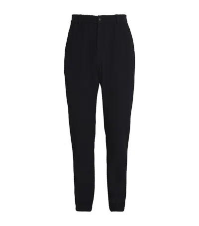 Emporio Armani Virgin Wool Textured Tailored Trousers In Blue