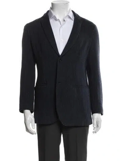 Pre-owned Emporio Armani Virgin Wool Tweed Pattern Jacket In Blue