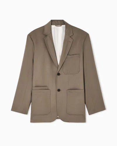 Emporio Armani Virgin-wool Twill Single-breasted Blazer In Brown