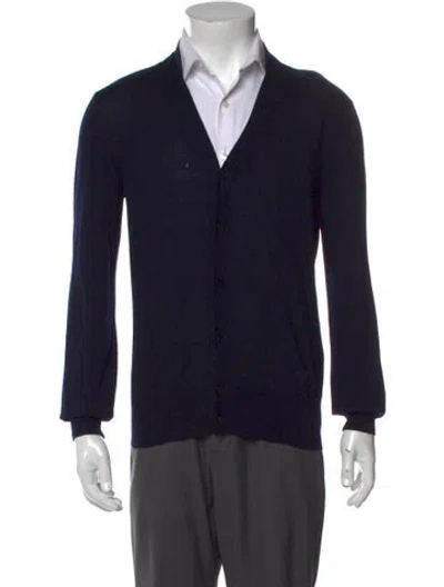 Pre-owned Emporio Armani Virgin Wool V-neck Cardigan In Blue