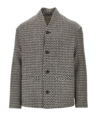 Emporio Armani Virgin-wool-blend Textured Cardigan In Black