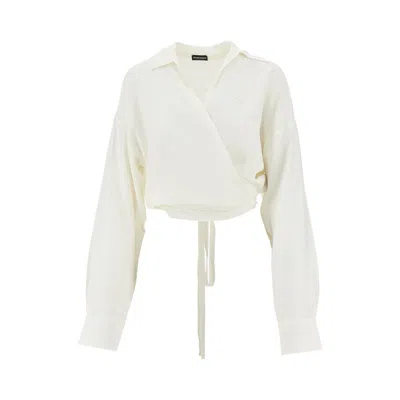 Emporio Armani Viscose And Linen Wrap-around Shirt In White