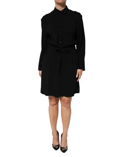 Pre-owned Emporio Armani Viscose Blend Shirt Style Beltedwomen's Dress () In Black