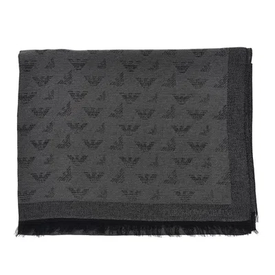 Emporio Armani Viscose-blend Scarf With Eagle Motif In Black