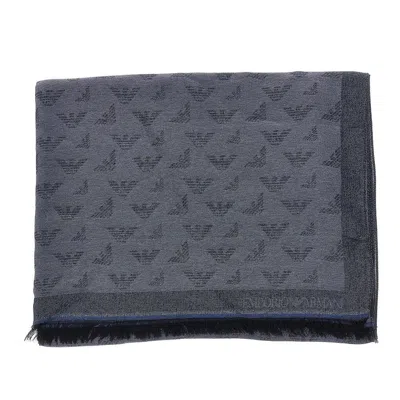 Emporio Armani Viscose-blend Scarf With Eagle Motif In Blue
