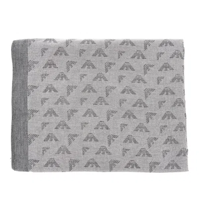 Emporio Armani Viscose-blend Scarf With Eagle Motif In Grey