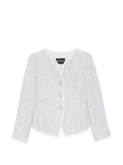 Emporio Armani V-neck Tweed Jacket In Gray