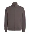 Emporio Armani High Neck Zippered Cotton Sweatshirt With Slip Pockets In Brown