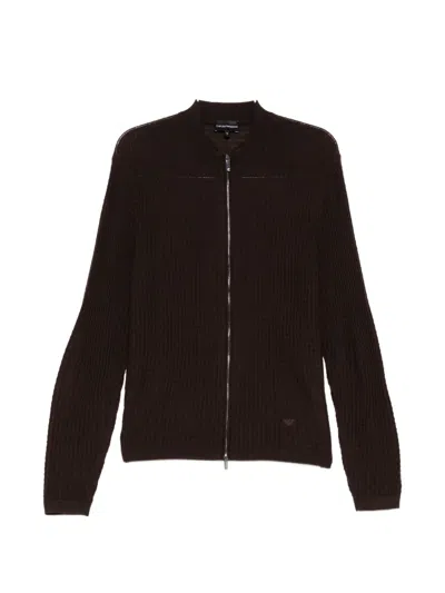 Emporio Armani Waffle-knit Cardigan In Black