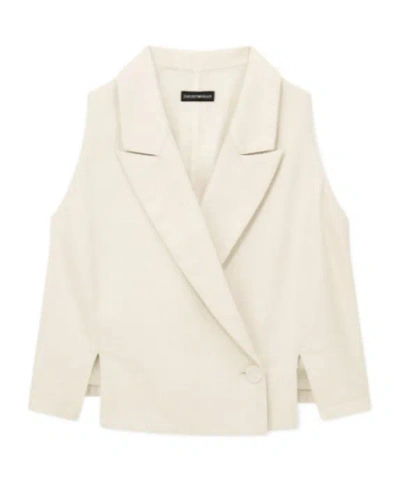 Emporio Armani Waistcoat In Cotton And Viscose Lurex Drill With Lapels In Neutral