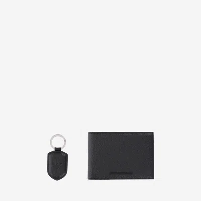 Emporio Armani Wallet And Key Chain Set With Logo In Black