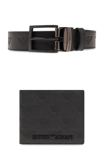 Emporio Armani Wallet Belt Set In Black