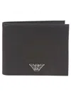 Emporio Armani Official Store Asv Large Currency Holder In Regenerated Saffiano Leather With Eagle Plate In Black