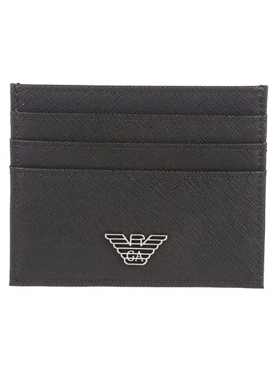 Emporio Armani Logo Plaque Credit Card Holder In Black