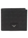 Emporio Armani Leather Eagle Bifold Wallet In Black