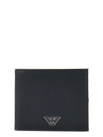 Emporio Armani Bi-fold Recycled Leather Textured Wallet In Black