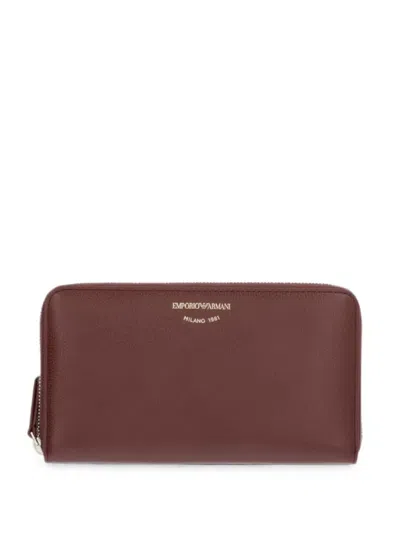 Emporio Armani Wallet In Pebbled Leather With A Zip Around Closure In Brown