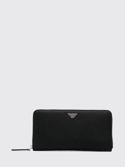 Emporio Armani Asv Regenerated Saffiano Leather Zip-around Wallet With Eagle Plate In Black