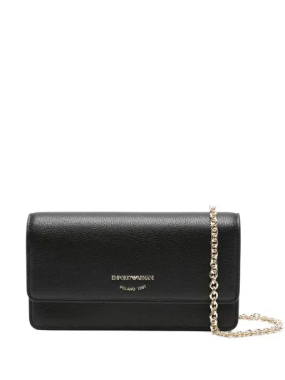 Emporio Armani Wallet On Chain Leather In Black