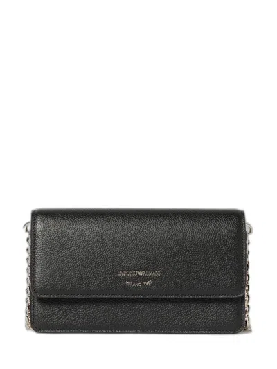Emporio Armani Wallet On Chain Leather In Black