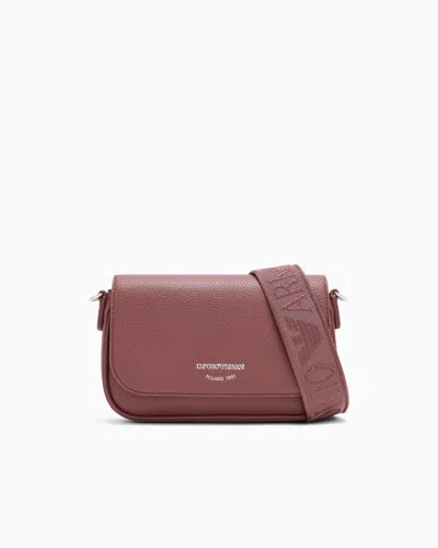 Emporio Armani Wallet On Chain With Pebbled Texture And Adjustable Strap In Burgundy