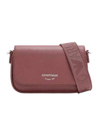 Emporio Armani Wallet On Chain With Pebbled Texture And Adjustable Strap In Brown