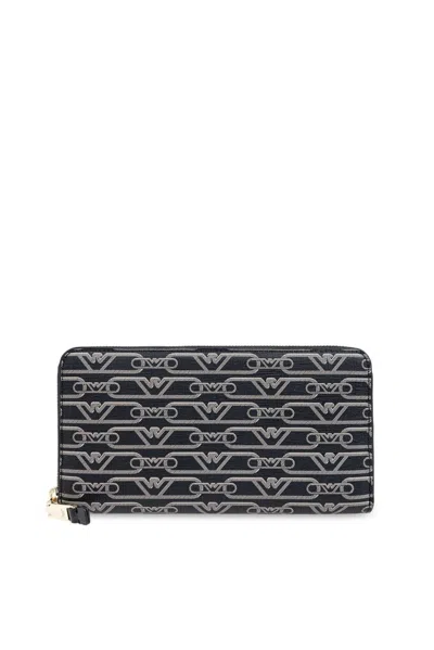Emporio Armani Allover Logo Continental Wallet In Black