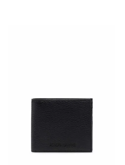 Emporio Armani Leather Bifold Wallet In Black